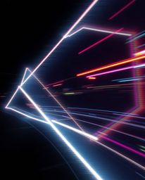 Explore stunning long exposure photography featuring glitched geometric shapes floating in a vibrant cyberspace, reminiscent 