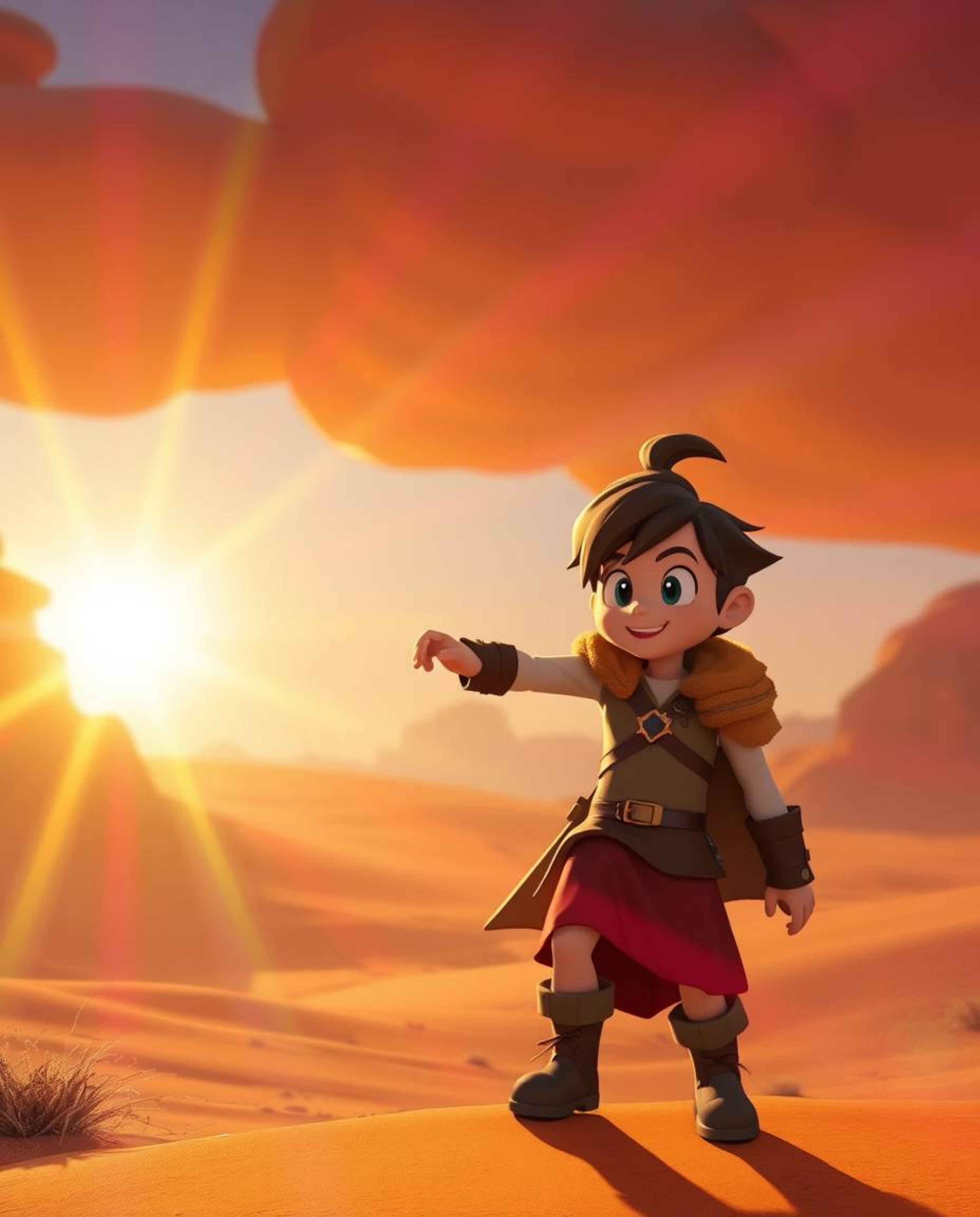Embark on a captivating Disney-style desert adventure with a courageous hero at its heart. This stunning visual experience is