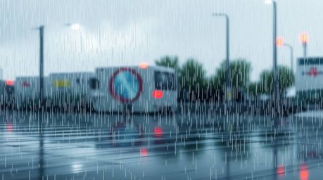 This modern abstract poster design captures a captivating wet rainy scene with a distinctive split gradient mesh pattern.  Th
