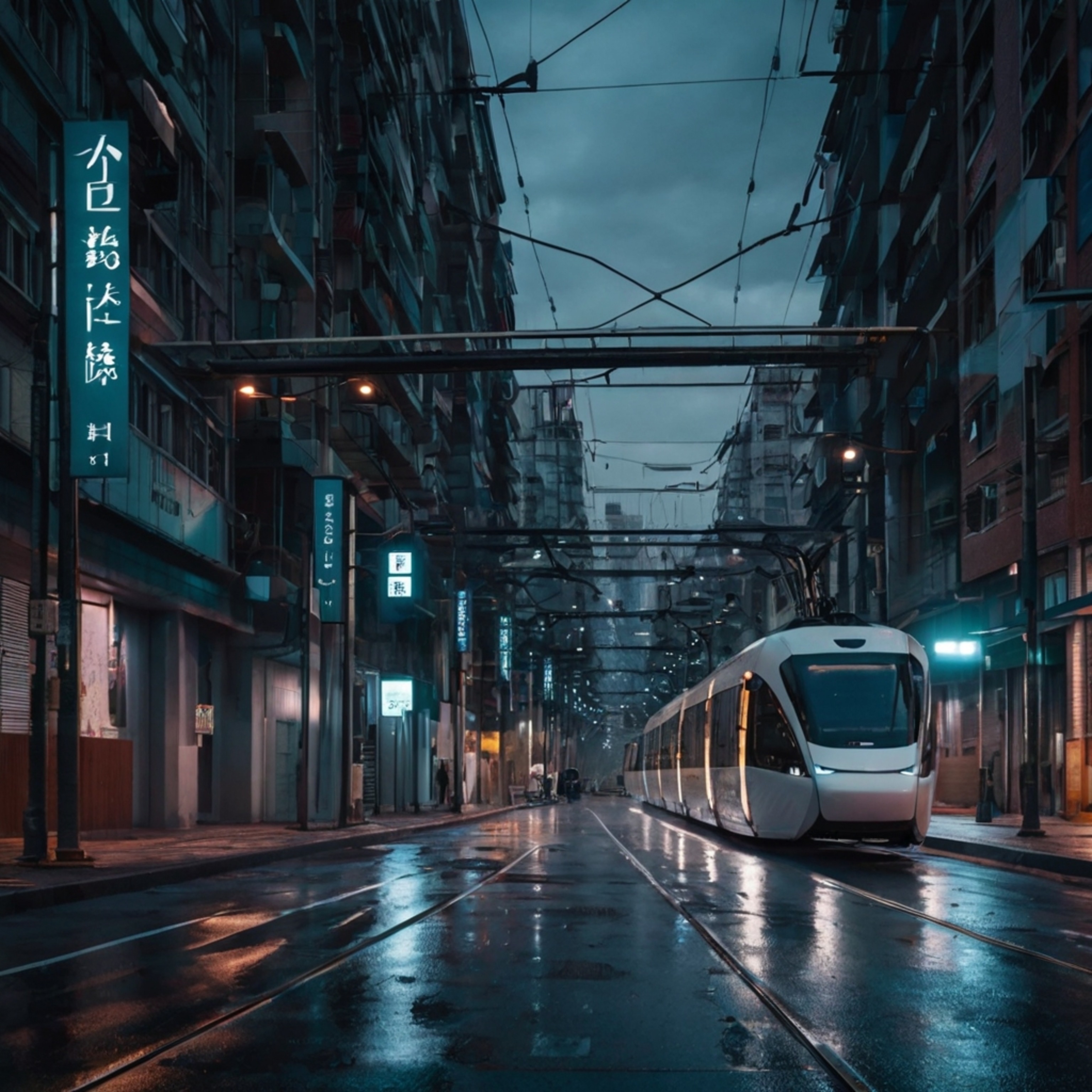 Imagine a glimpse into the future with a bustling futuristic urban street. See smart streetlights illuminating the path, auto