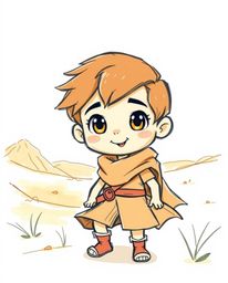 A charming, hand-drawn sketch in a color sketchnote style depicts an adorable Disney-style hero embarking on a thrilling dese