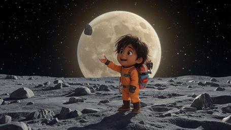 Embark on a whimsical cosmic adventure with this vibrant, cinematic photograph, reminiscent of Pixar's stylized charm. A joyf
