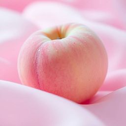 A captivating close-up ASMR image showcases a soft, blushing pink peach, delicately covered in fuzz and glistening dew.  The 