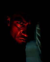 Explore a captivating visual narrative where a person with an intense expression and dark skin stumbles upon a hidden undergr
