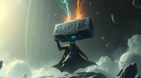 Explore a futuristic sci-fi digital art piece imbued with an ethereal and spiritual vibe.  The artwork depicts an anvil about