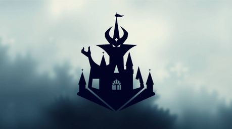 A captivating geometric logo design features a Disney villain casting a spell within a softly focused castle backdrop. Clean