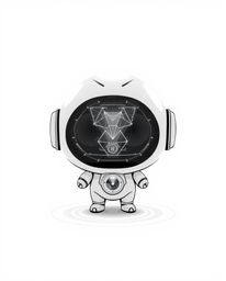 This classic black and white image showcases an adorable and cute futuristic digital interface. The design is characterized b