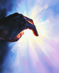 A captivating depiction of a hand extending from the darkness towards a source of light, rendered in delicate watercolor with