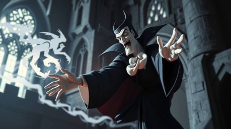 A captivating illustration depicts a classic Disney villain, rendered in an intricate origami style, casting a spell within a