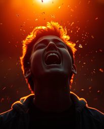 A captivating image depicting a person screaming as their world dramatically dissolves into vibrant pixels.  Illuminated by s