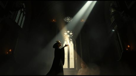A captivating digital painting depicting a graceful and elegant Disney villain casting a spell within an old, atmospheric cas