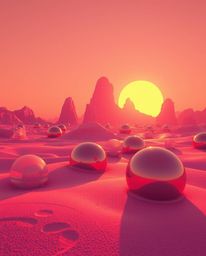 Explore a mesmerizing blend of surreal infrared tones and the warm embrace of golden hour light, illuminating smooth 3D metal