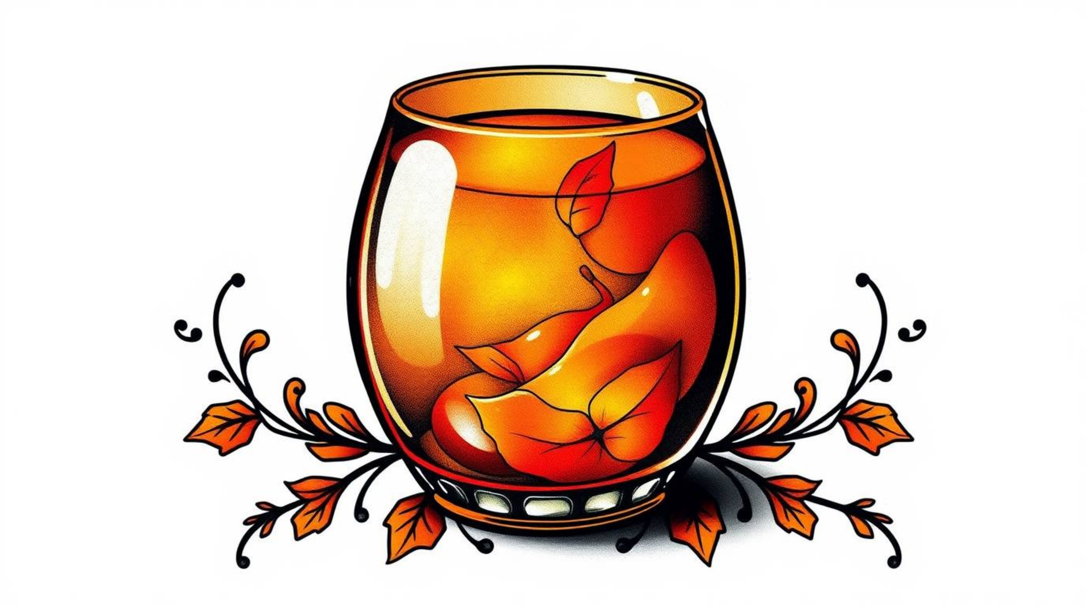 Explore a vibrant traditional tattoo art print showcasing a glass object that flawlessly reflects smooth gradient textures in