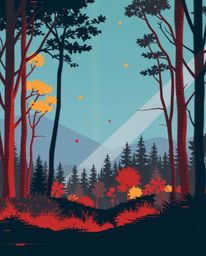 A captivating modern flat design image showcases a natural forest scene infused with a dramatic digital glitch overlay.  The 
