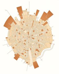 A stunning fine art photograph showcases an abstract city map rendered in a top-down perspective.  The image utilizes geometr