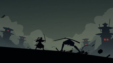 Explore a modern flat design illustration showcasing an epic battle between a samurai and a robot in a dystopian world.  This