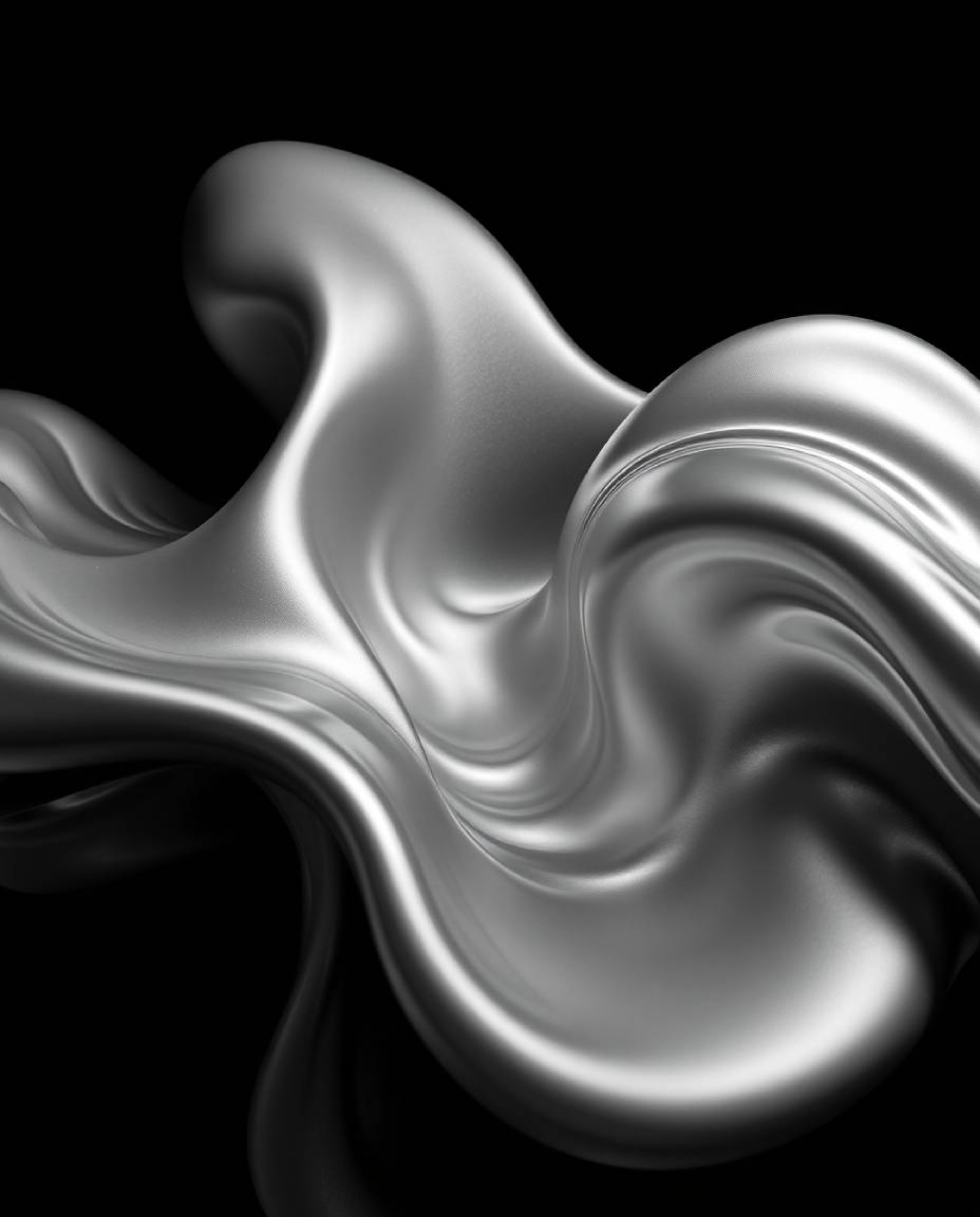 Experience the captivating beauty of classic black and white photography featuring smooth, 3D fluid shapes with metallic text