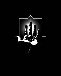 A dramatic logo design featuring a hand reaching towards a light source from darkness.  The design incorporates geometric sha