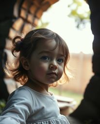 A refined child stumbles upon a captivating magical portal hidden in their backyard. Intense, dramatic lighting and high con