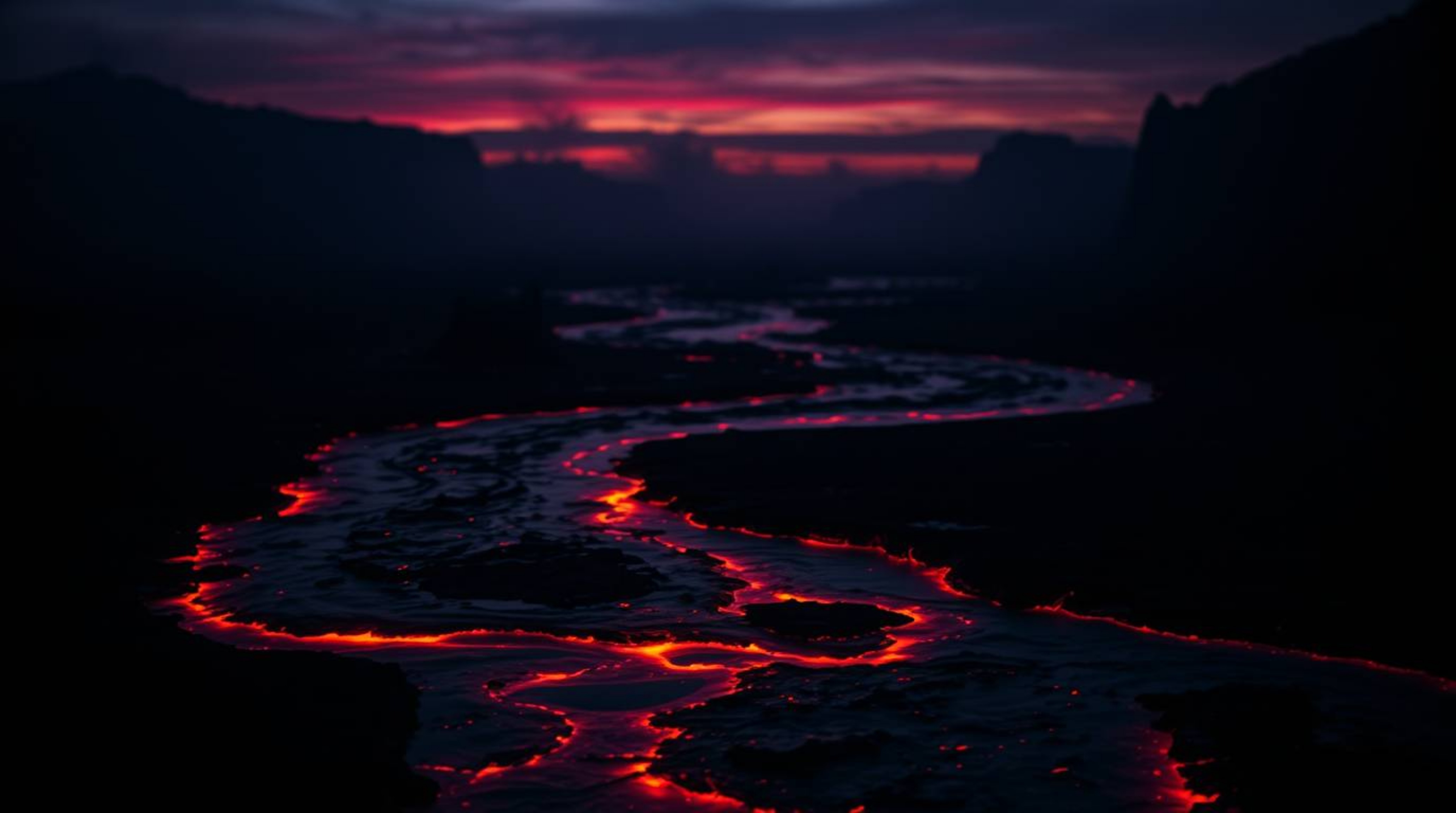 Experience an unsettling atmosphere with this eerie and creepy close-up of a river delta glowing in twilight colors. The imag