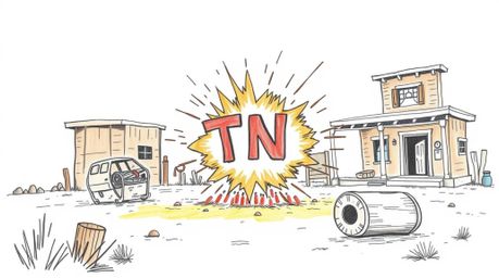 A classic exploding TNT gag set in the Wild West, rendered in a charming hand-drawn style.  This animation utilizes a soft pa