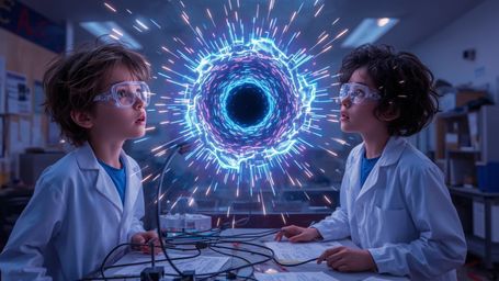 A vibrantly colored, high-contrast cinematic photograph, reminiscent of Pixar's signature style, captures a dynamic science f