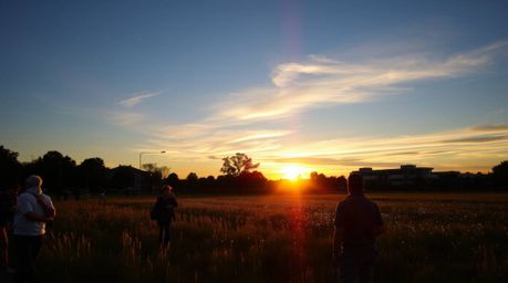Capture the magic of spontaneous moments with candid street photography featuring glowing fireflies against a vibrant sunset.