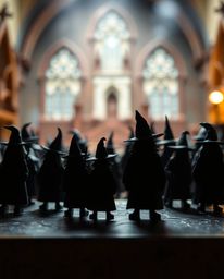 Immerse yourself in a magical school scene featuring young wizards silhouetted against a bronze surface. The blurred bokeh ba