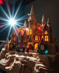 Explore a whimsical world with this layered papier-mâché sculpture depicting a magical school brimming with young wizards. Ba