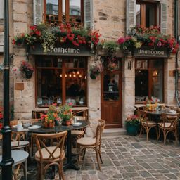 Experience the charm of a cozy European café with inviting outdoor seating. Nestled amongst beautiful stone buildings adorned