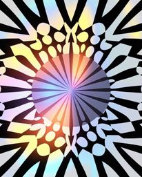 A captivating fine art photograph featuring iridescent colors beautifully overlaid on a striking black and white geometric op