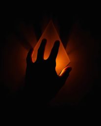 A striking image featuring an intricate origami-style hand reaching towards a source of light emerging from darkness. The sce