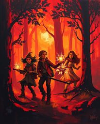 Discover a vibrant acrylic painting depicting a group of friends possessing unique powers, embarking on an exciting adventure