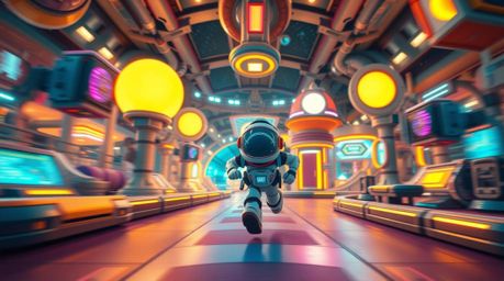 Experience a dramatic slow-motion run through a charming, futuristic playground rendered in adorable sci-fi style.  This vibr