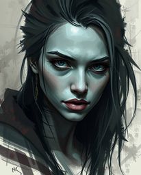 A captivating digital portrait rendered in a dynamic glitch art style.  Loose painterly strokes, rich textures, and atmospher