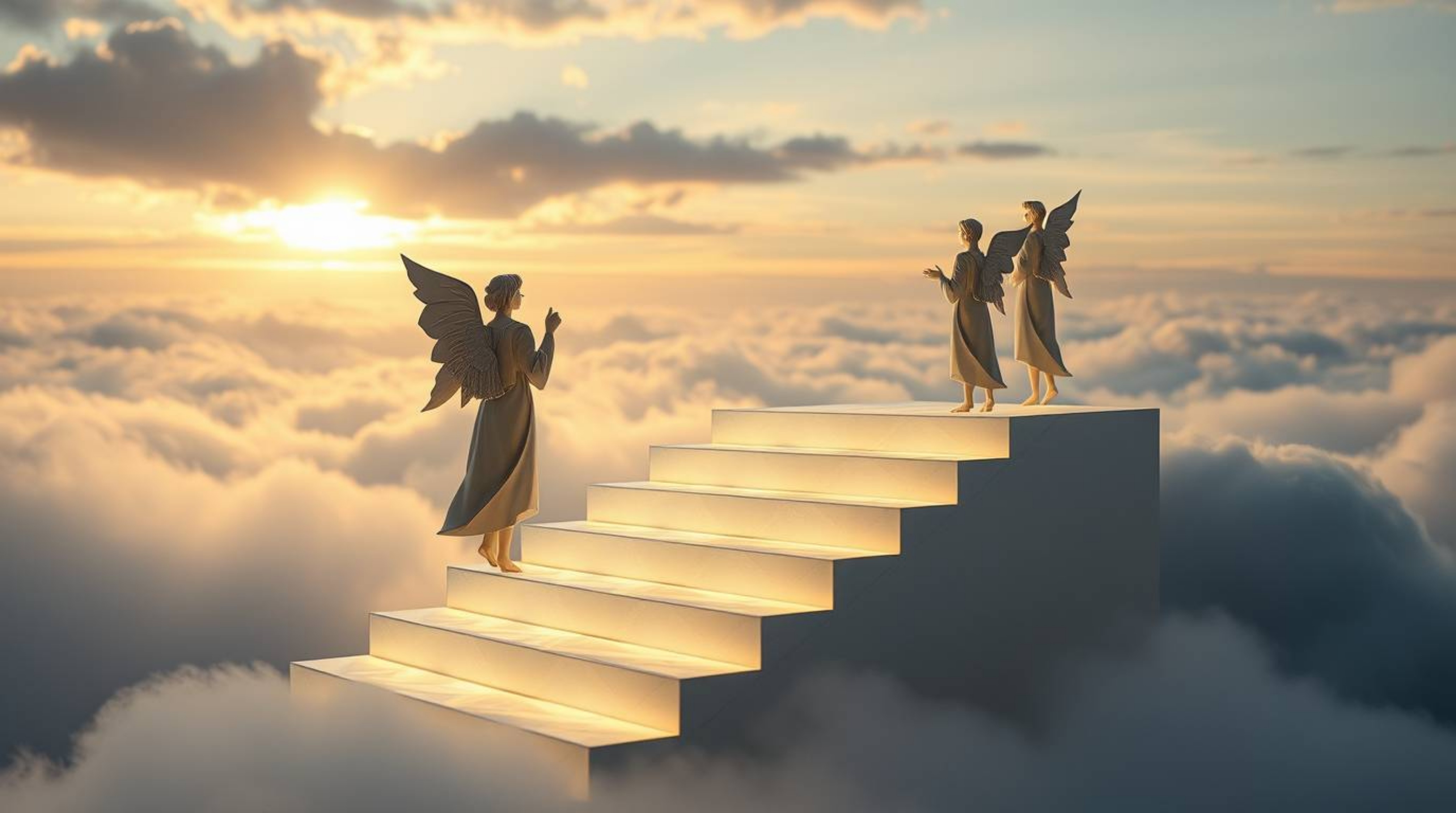 A mesmerizing scene unfolds with intricate origami styling and volumetric lighting, illuminating steps of light ascending int