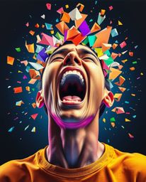 A captivating image depicting a person screaming as their reality fractures into a stunning display of bright, vibrant pixel 