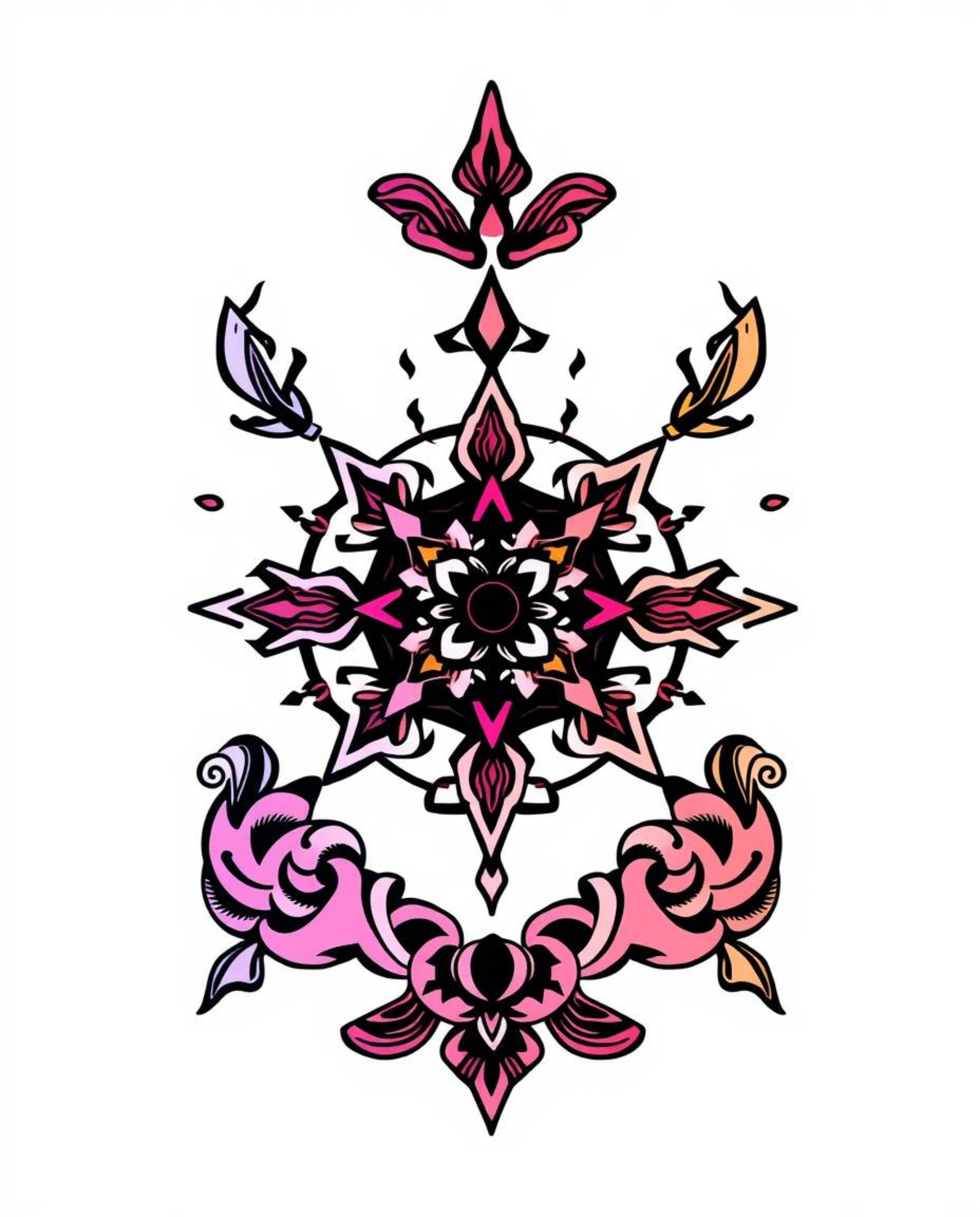 This striking art print features a symbolic traditional tattoo design with a smooth gradient transition and vibrant colors, i