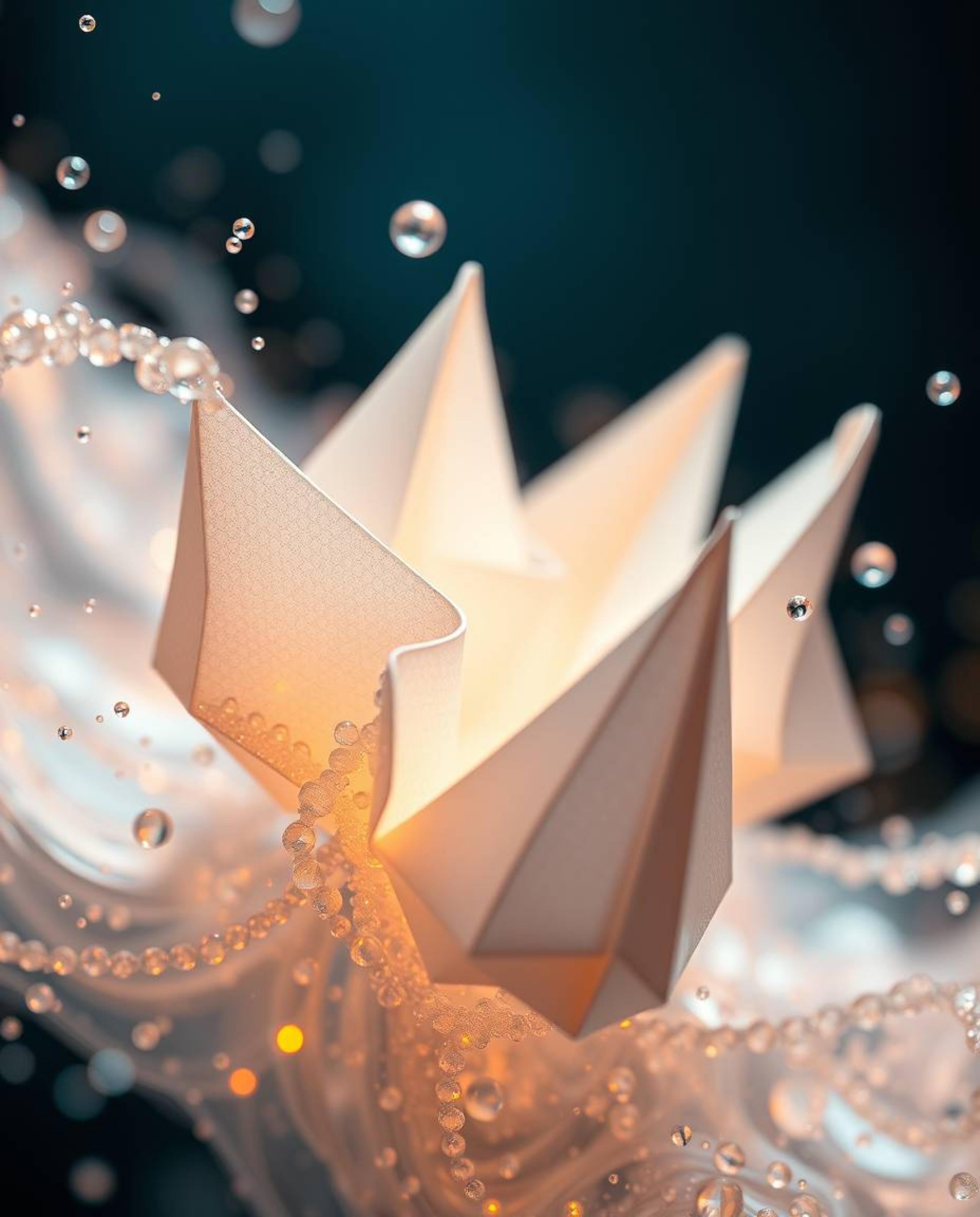 Explore the captivating world of extreme macro photography with intricate origami-style glassy fluid 3D shapes in motion. Sur