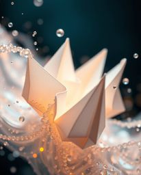 Explore the captivating world of extreme macro photography with intricate origami-style glassy fluid 3D shapes in motion. Sur