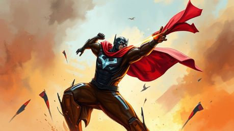 A high-angle digital sketch captures the epic battle between a superhero and a villain, rendered with loose, painterly stroke