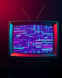 A vibrant and luxurious depiction of a retro-styled TV screen showcasing mesmerizing RGB separated glitch static, all rendere