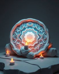 Explore a mesmerizing sculptural clay art piece depicting a futuristic digital interface. This artwork features intricate geo