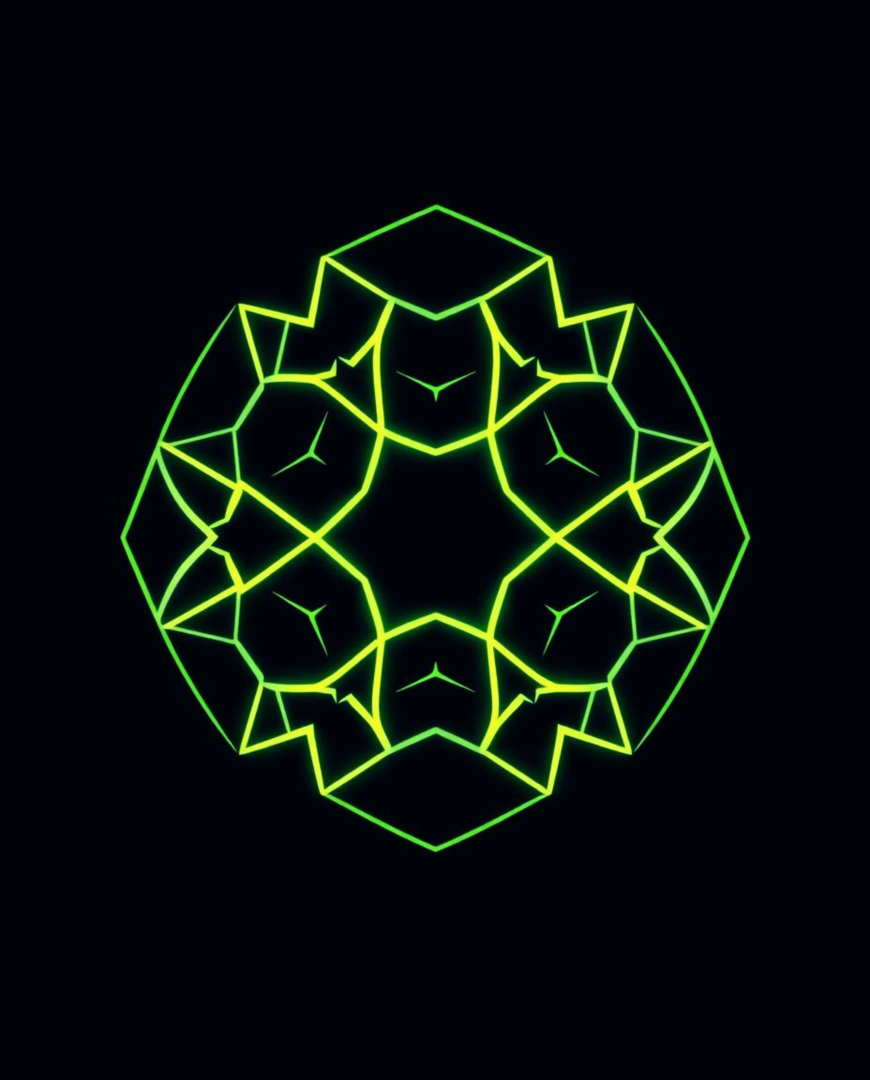 A captivating logo design showcases a tightly framed, seamless geometric pattern of hexagons and triangles.  The vibrant neon