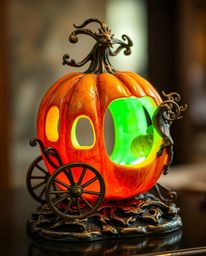 Witness the enchanting transformation of a magical pumpkin into a carriage, captured in a stunning cast bronze sculpture.  Th