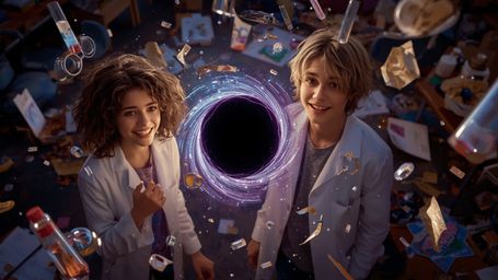A dramatic, cinematic photograph, reminiscent of Pixar's vibrant, stylized aesthetic, captures a dynamic duo of bright-eyed s