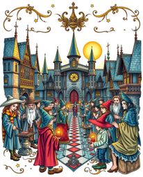 Explore a magical school teeming with young wizards, rendered in a captivating traditional tattoo style. This artwork feature