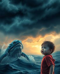 Witness a mesmerizing scene where smooth gradient transitions meet intense dramatic weather, featuring a sharp-featured sea c