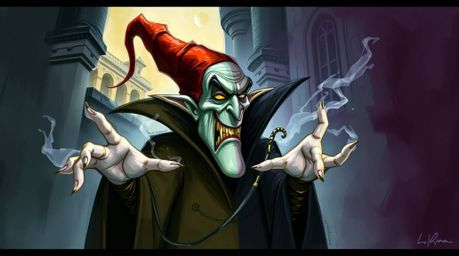 A dynamic digital sketch depicts a classic Disney villain with exaggerated features and pale skin, casting a spell within a m