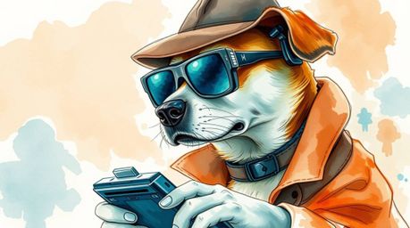 This collection features delicate watercolor paintings of a dog detective, equipped with high-tech gadgets, rendered in a cap